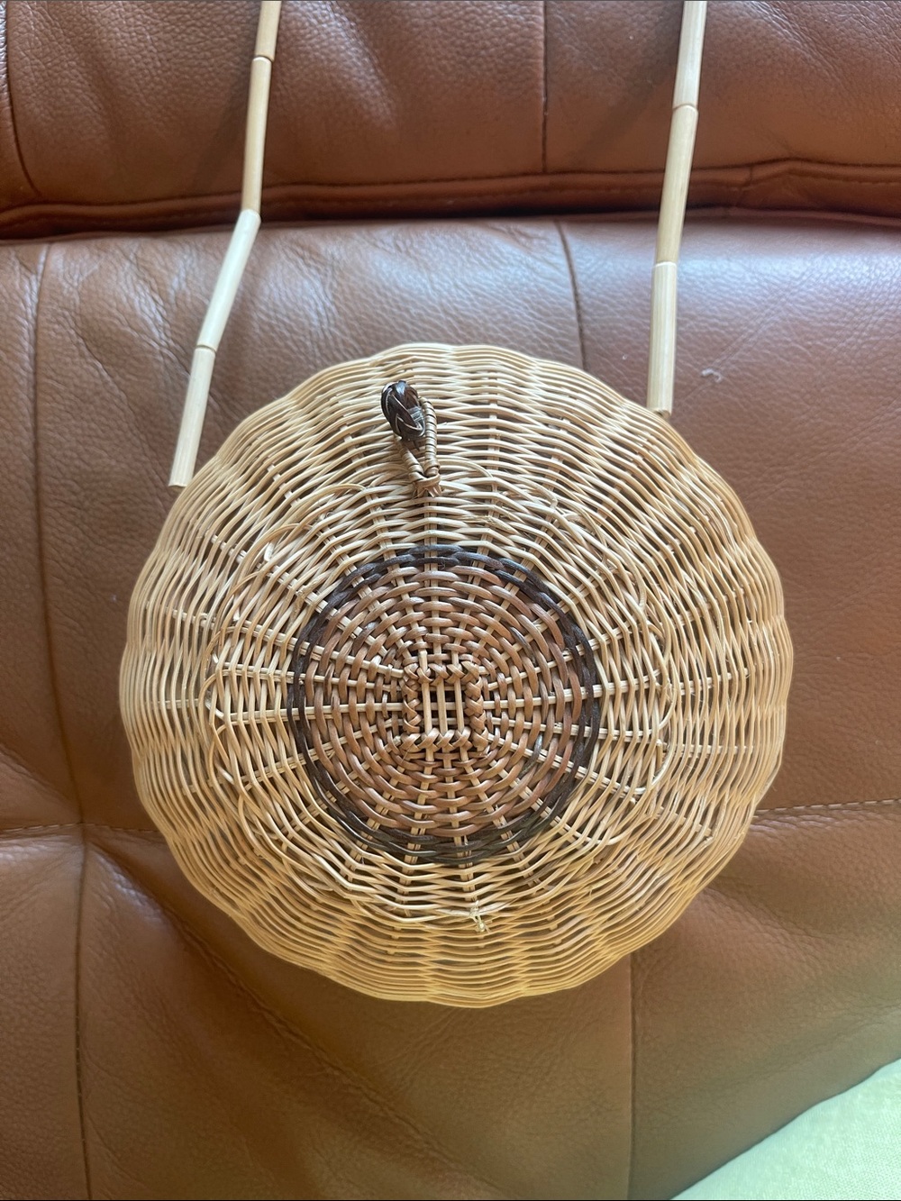 Vintage Round Woven Rattan Crossbody Bag in Natural Brown